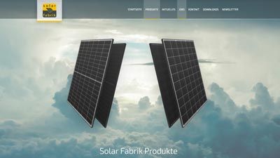 Archivierte Solar-Fabrik-Website mit zwei dargestellten Solarmodulen