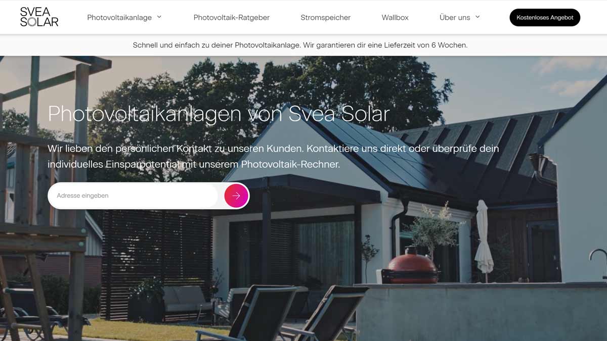 Svea Solar Website zum Kauf oder Miete von PV-Anlagen